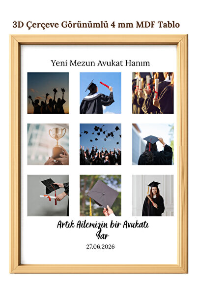 senden olsun Kişiye Özel Mezuniyet Hatırası MDF Tablo – 12 Fotoğraflı Mezuniy...