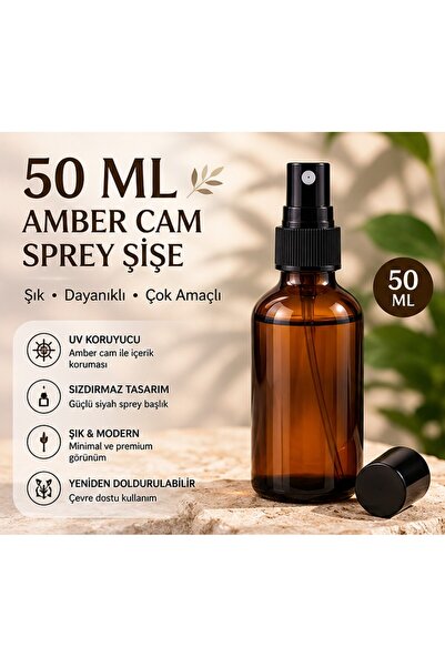 Kozpak Tekli 50 ml Amber Cam Şişe Siyah Sprey Başlıklı