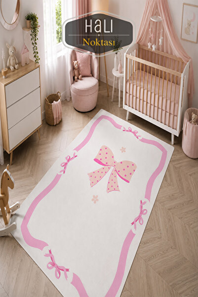 Halı Noktası Pink Ribbon Fiyonk Temalı Dijital Baskı Yıkanabilir Kaymaz Taban...