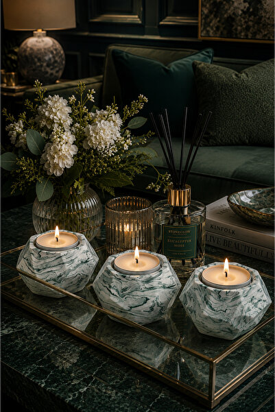 betonmall 3’lü El Yapımı Beton Mumluk & Şamdan Seti (Tealight Mumlar Dahil) |...