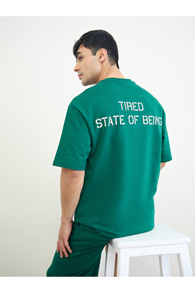 Styli Men Slogan Print Oversized T-Shirt and Shorts Set