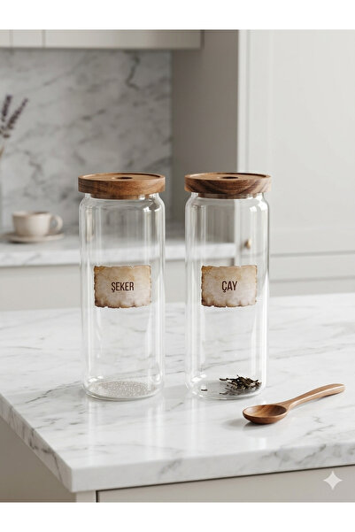Dia Ok, Set of 2, 1500 ml Acacia Wood Vacuum Lid Glass Jar, Water Resistant, ...
