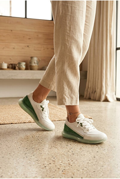 ShoeTek Suwen Women's Sneakers Lace-Up Sports Shoes Green Suede White Leather