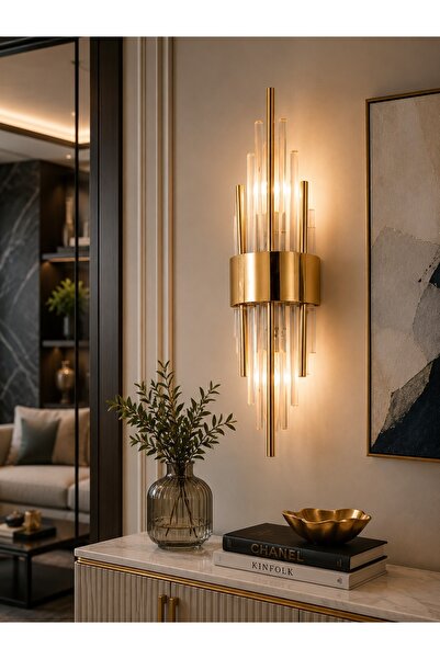N.zone Luxurious Crystal Wall Light with Gold Finish and Glass Accents for Ho...