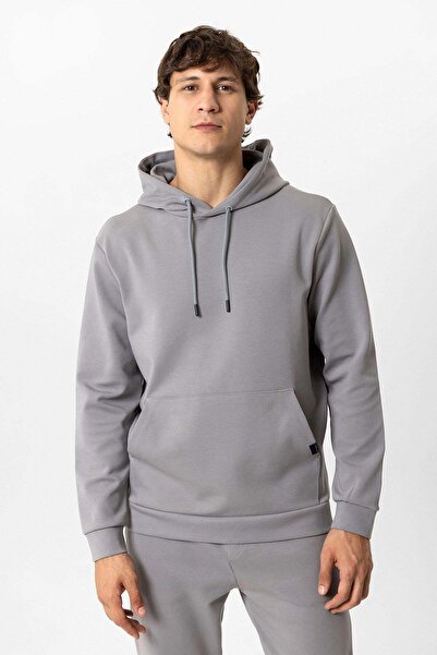 Back And Bond Gray Regular Fit Cotton Hooded Kangaroo Sweatshirt