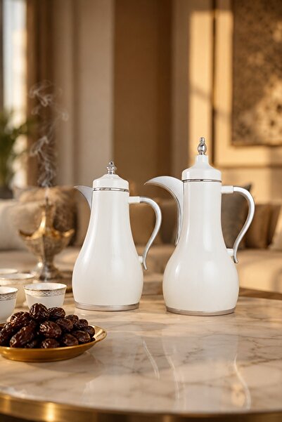 Generic Thermos Set in Bright White and Shiny Silver Color with a Capacity of...