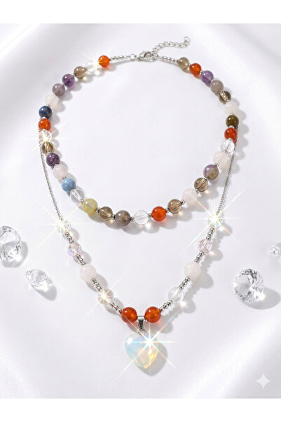 Shine Elagance Natural Stone Round Cut Chakra Closures Steel and Steel Chain ...