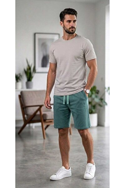 BEYAZTOPTAN Men's Cotton Combed Shorts Set - Relaxed Fit Short Sleeve T-Shirt...