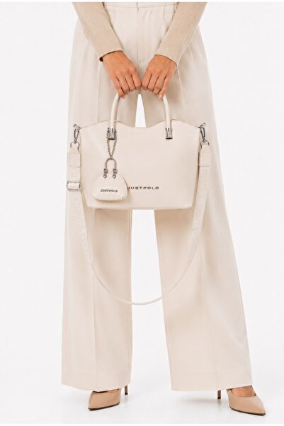 Just Polo Alessia Charmlı Medium Size Soft Leather Look Large Volume Cream Wo...