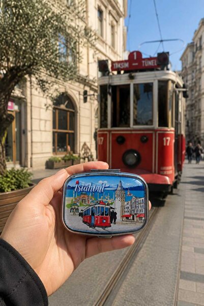TH Trabzon Hatırası İstanbul Tramvay Temalı Metal Dikdörtgen Hap Saklama Kutusu