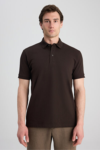 Twn Slim Fit Brown Pique Textured T-Shirt