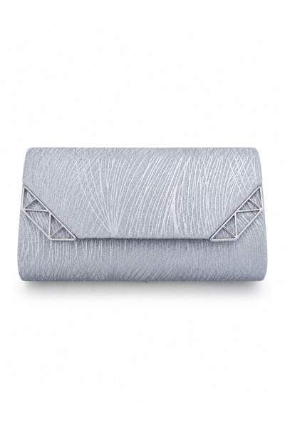 Genrric Sparkling Silver Evening Clutch Bag with Modern Geometric Design on t...