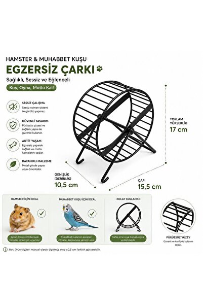 cdk Hamster ve Muhabbet Kuşu Egzersiz Çarkı Sessiz Metal Koşu Tekerleği 15,5 cm