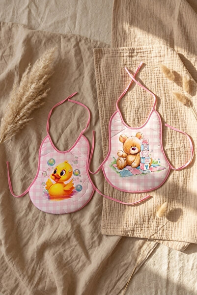 Babydonat Set of 2 Pink Gingham Liquid-Proof Baby Bibs 6-18 Months - Cute Ted...