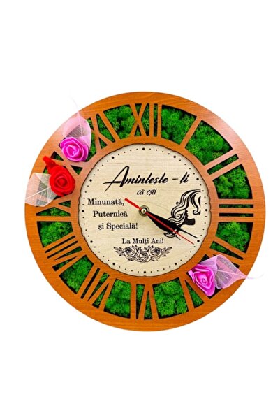 OEM Wall clock with stabilized lichens, personalized gift with message for Wo...