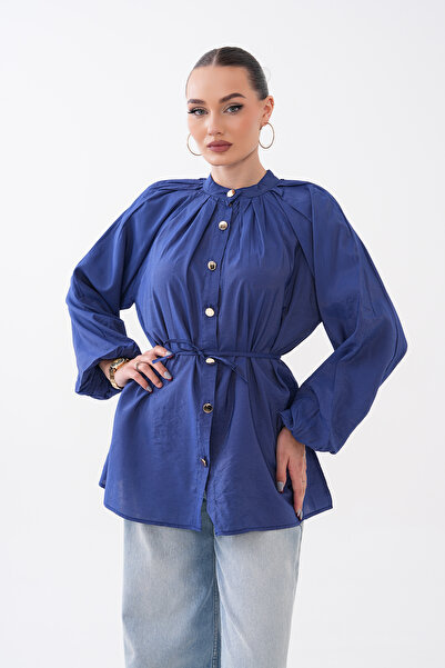 Mega Life Pleated Collar, Waist-Tie Glos Shirt
