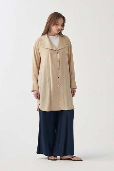 ALLDAY Beige-Collar Detailed Buttoned Shirt