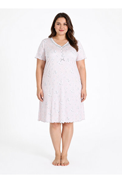 YUYİ Angelique 70% Bamboo 30% Cotton Short Sleeves Plus Size Women's Nightgown