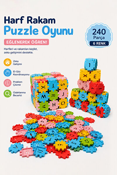 240 Piece Letter-Number Puzzle Game - Toy that Supports Educational and Educational Development