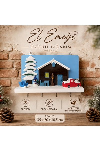 Melike "nin Atölyesi El Yapımı Dekoratif Kış temalı Ahşap Üzerine Taş Tozu De...