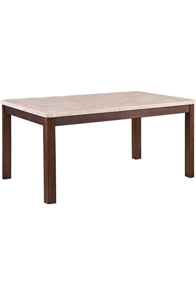 Danube Home New Brody 6 Seater Marble Top Dining Table - Beige/Walnut