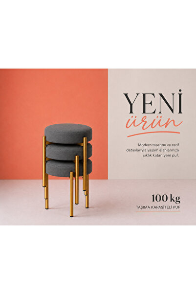 EDMONDA EV AKSESUAR 3 ADET GOLD METAL YUVARLAK PUF MUTFAK TABURESİ