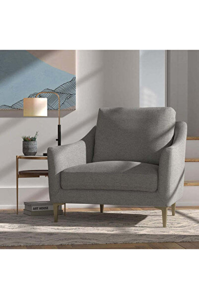 homejoyz كرسي كتان بذراعين وخشب سويدي - رمادي - 60x75x80 سم
