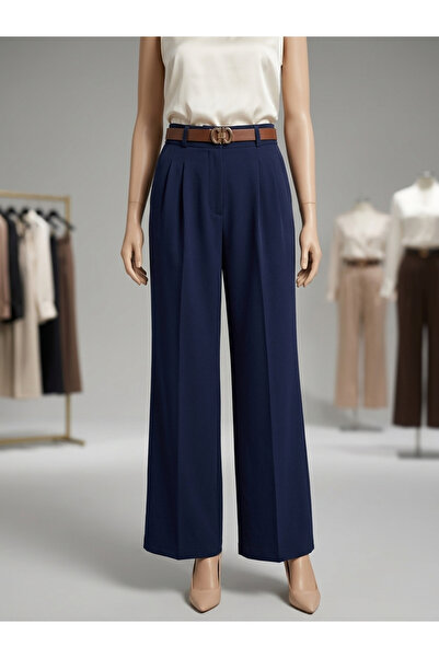 feiruz Waist Elastic Detail Relaxed Fit Belted Fabric Trousers