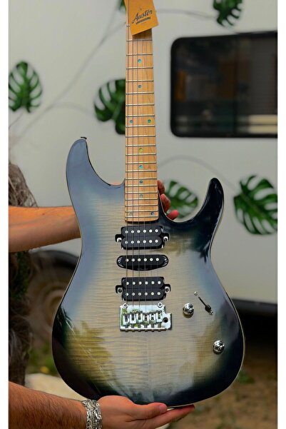 Auster Custom Shop AS200 H-S-H Manyetikli Profesyonel Elektro Gitar (Tiger Bu...