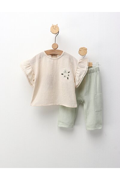 MiniKids Drapey summer Top Bottom Set , made of IN, Marabella, with green