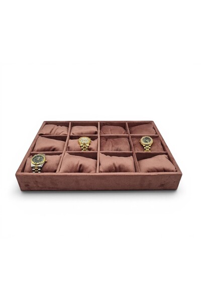 DİJİTAL ÇARŞI MAĞAZACILIK 12'Li Watch Tray Watch Organizer with Powder Pudra Cushion