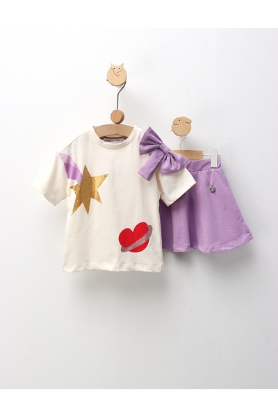MiniKids Set de vara, Super Star Girl, ecru-mov