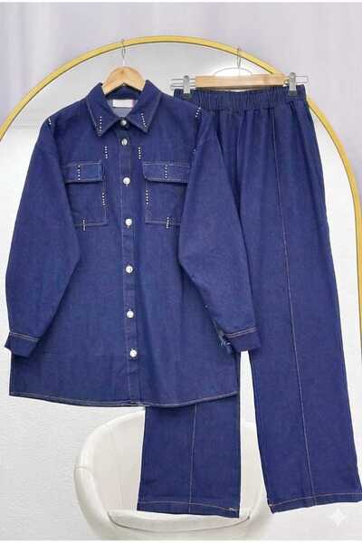 MODA VEDAT Ženski set farmerki sa perlama i vezom sa detaljima trave -0750
