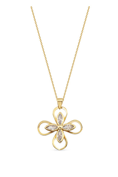 ORENA JEWELRY White Flower Taşlı 14 Ayar Altın Kadın Kolye