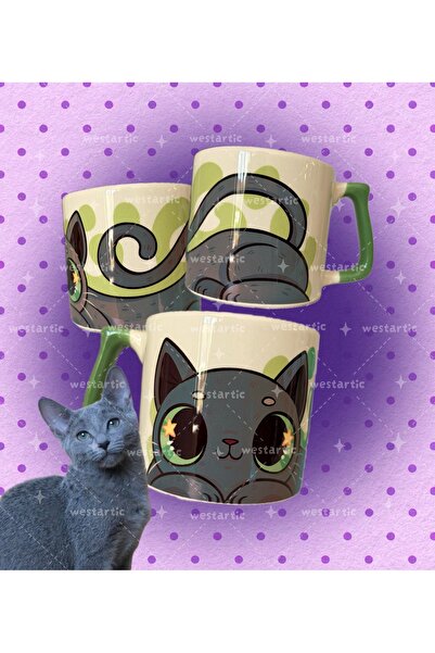 westartic westcats Russian Blue Rus Kedisi Renkli Gri Kedi Tasarım Kupa Finca...