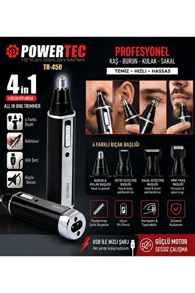 POWER 4’ü 1 Arada Şarjlı Burun Kulak Kaş Sakal Düzeltici Erkek Bakım Trimmer ...