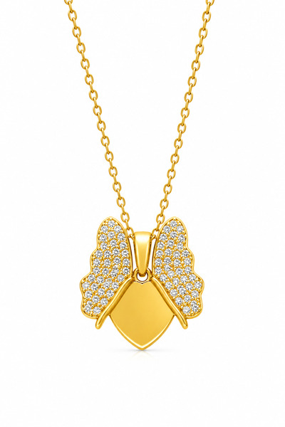 MakeWell Collapsible Heart Clover Butterfly Winged Heart Necklace – Gold and ...