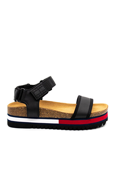 Tommy Hilfiger Γυναικεία Δερμάτινα Flag Outsole Σανδάλια Μαύρα Tommy Jeans EN...
