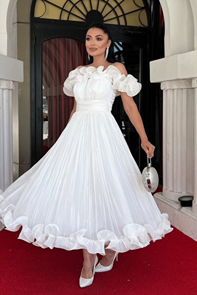 ADAMODA.RO Elegant crepe satin dress with ruffle detail
