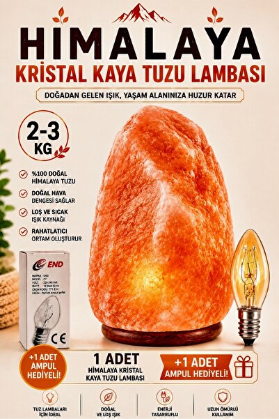 ANADOLU HASAT Himalaya Kristal Kaya Tuzu Lambası 2-3 Kg + 1 Adet E14 10W Ampu...