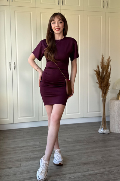 Dilay Gökoğlu Butik Short Sleeve Draped Modal Fabric Short Dress