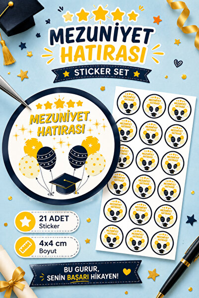 Sticker Ekspres 21 Adet Mezuniyet Hatırası Etiketi Mezun Oldum Hediye Paketle...