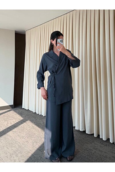 My Blog Set kimono antracit cu legături - 8459