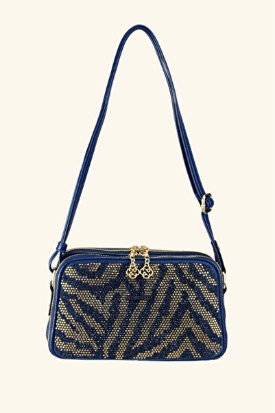 birizmoda Women's Secret Stoned Multi-Compartment Shoulder Bag - Navy Blue