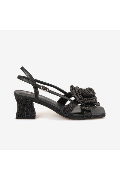 Harmon Noa Women's Floral Embroidered 6.5cm Straw Heeled Sandals 10017