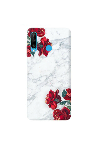 Other Huawei P30 Lite red roses marble Transparent Silicone TPU Θήκη