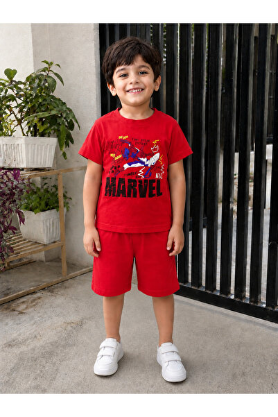 Minik mooda Marvel Baskılı Erkek Çocuk Şortlu Takım