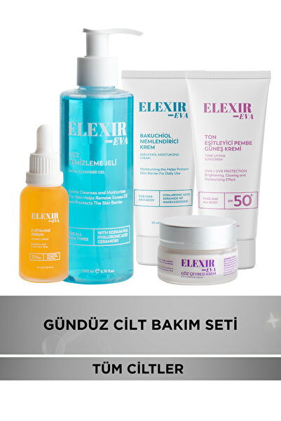 Elexir Eva GÜNDÜZ CİLT BAKIM SETİ | YÜZ TEMİZLEME JELİ 200 ML + C VİTAMİNİ SE...
