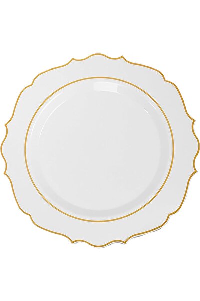 Sunny Your Bright choice Sunny Premium Disposable Plastic Plates Gold Flower Design - 10 Pack Heavy Duty Fancy Party Plates