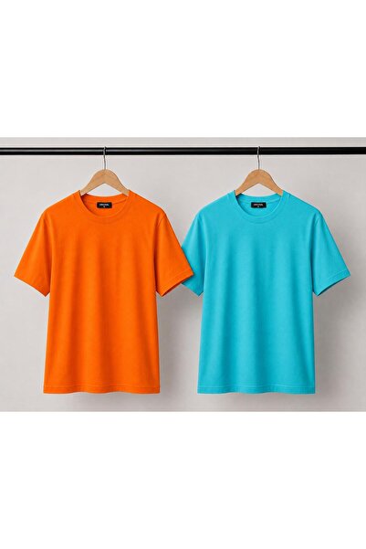 Kuraff Giyim Unisex Basic 2-Piece Cotton Solid Color T-Shirt